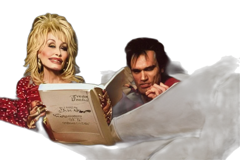 portrait, dolly, parton, reading transparent PNG cut-out