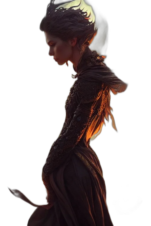 dress, crown, staff, hair transparent PNG cut-out