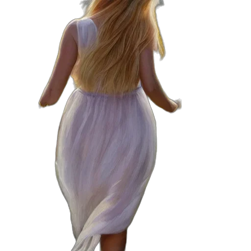 dress, hair, staff, creature transparent PNG cut-out