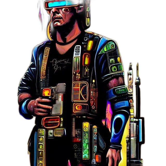 jacket, robot, weapon, staff transparent PNG cut-out