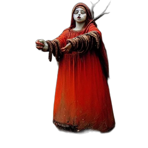 dress, staff, creature, mask transparent PNG cut-out