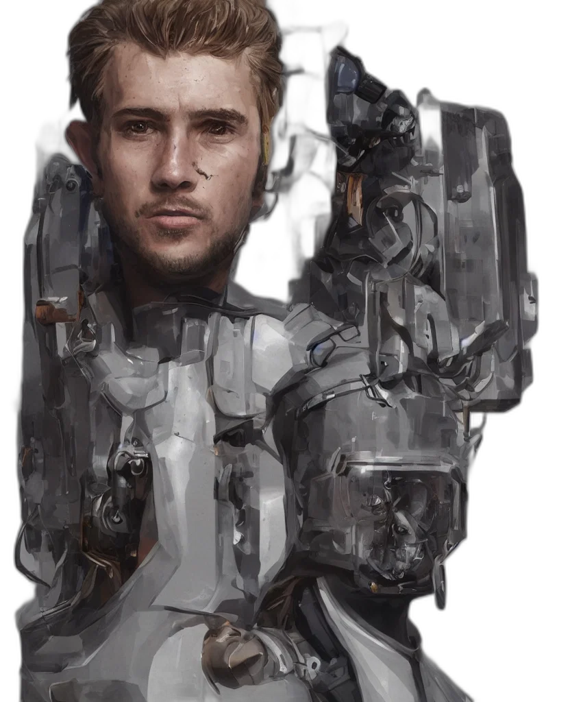 robot, face, weapon, jacket transparent PNG cut-out
