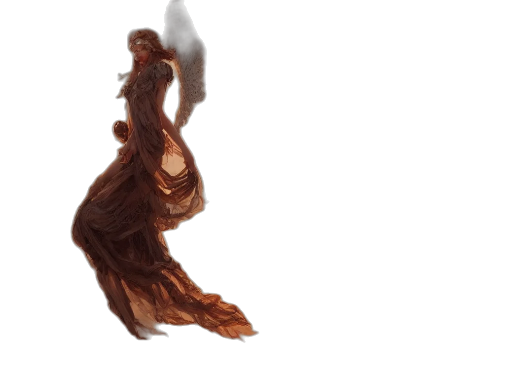 dress, hair, creature, staff transparent PNG cut-out