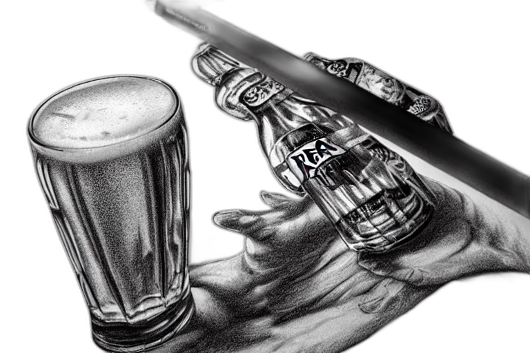 bottle, weapon, pencil sketch, photorealistic transparent PNG cut-out