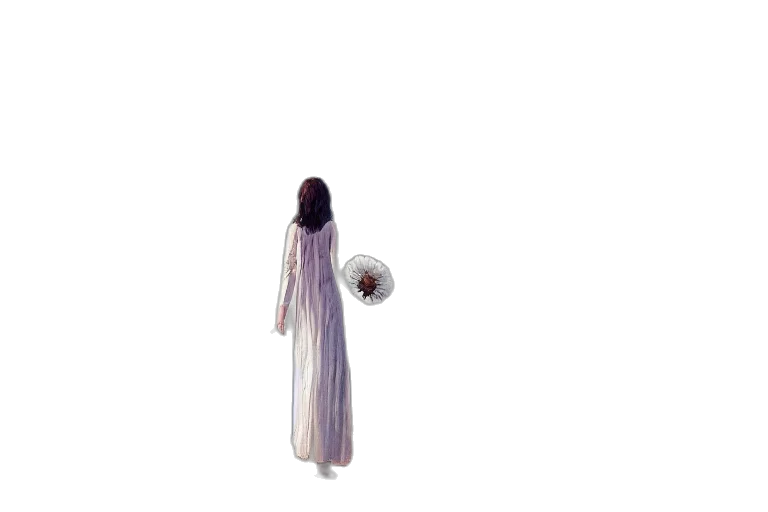 dress, hair, creature, staff transparent PNG cut-out