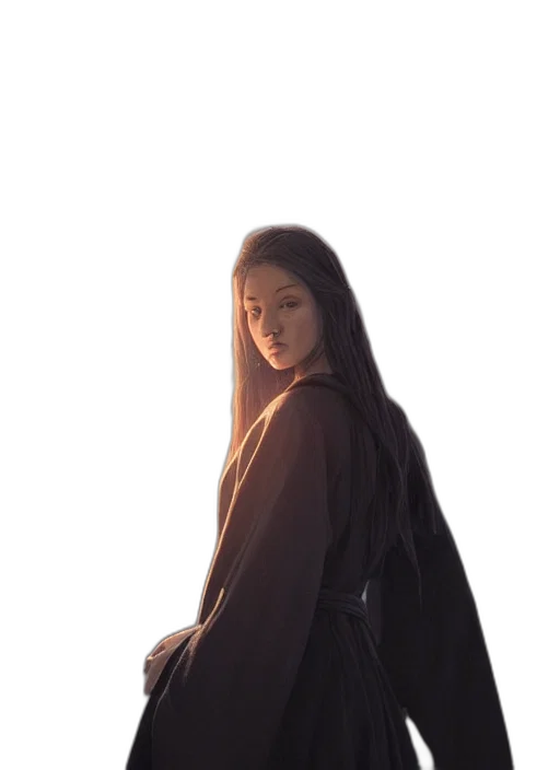 dress, jacket, staff, creature transparent PNG cut-out