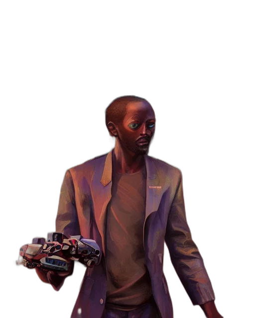 robot, jacket, staff, face transparent PNG cut-out