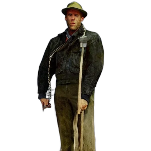 jacket, staff, hat, weapon transparent PNG cut-out