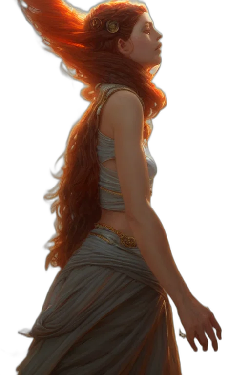 dress, hair, crown, staff transparent PNG cut-out