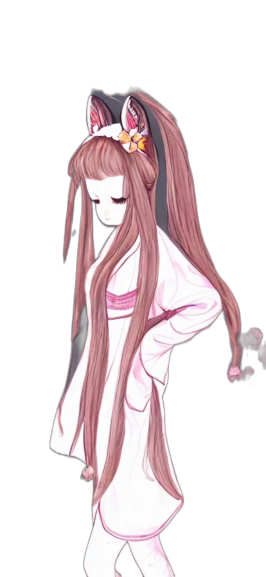 dress, hair, creature, staff transparent PNG cut-out