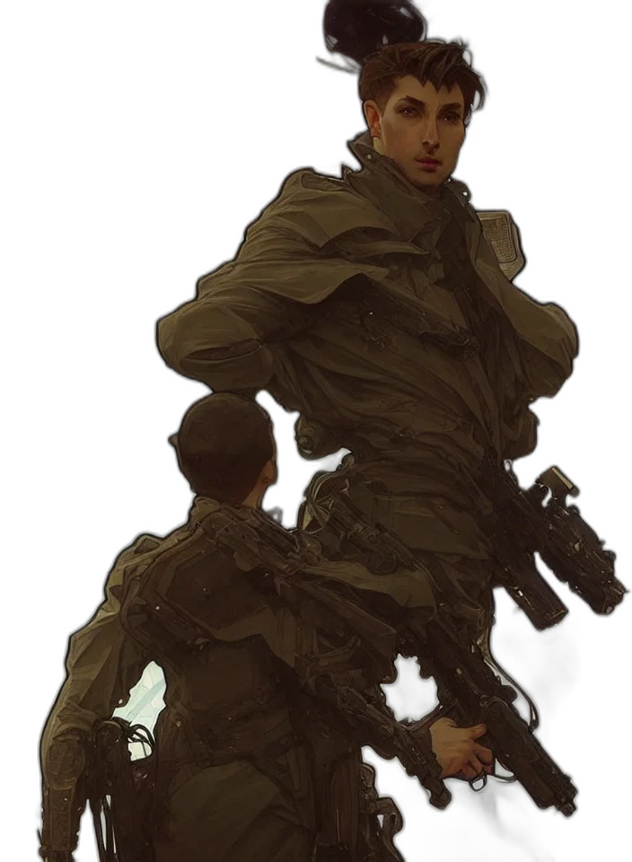 jacket, weapon, staff, face transparent PNG cut-out