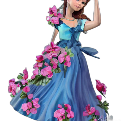dress, crown, flower, 3d render transparent PNG cut-out