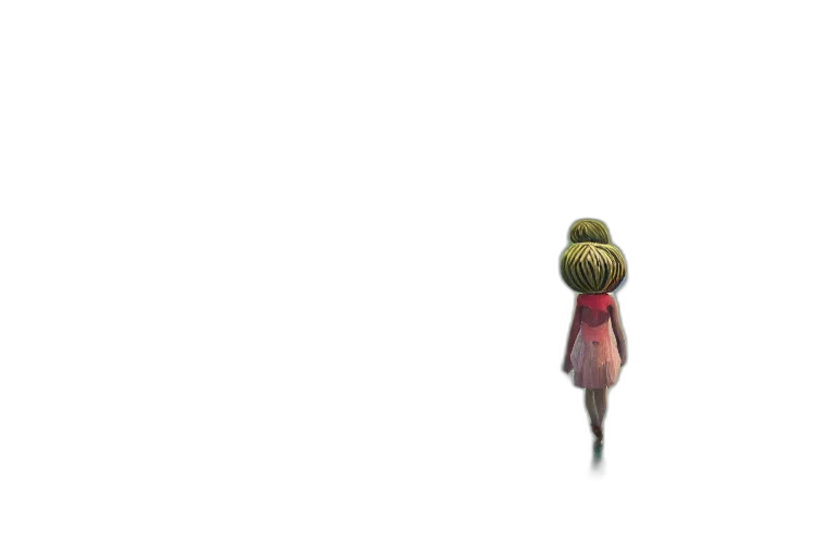 dress, hair, creature, staff transparent PNG cut-out