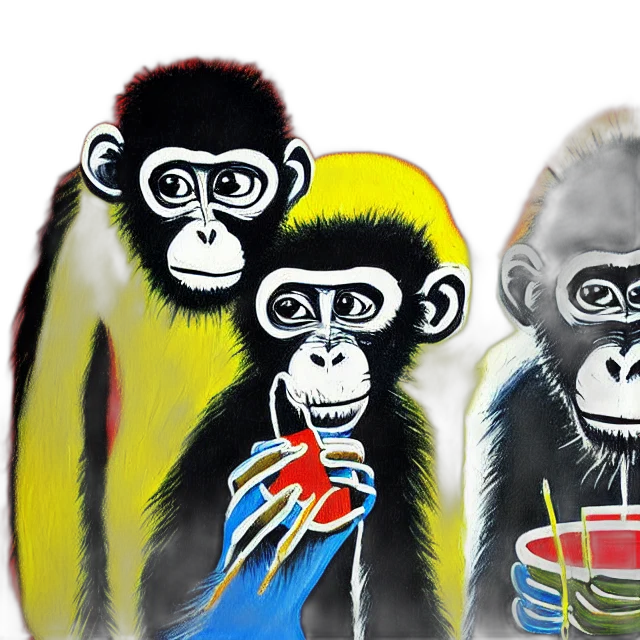 beautiful, painting, monkeys, eat transparent PNG cut-out