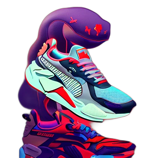 shoes, 3d render, vaporwave, concept art transparent PNG cut-out