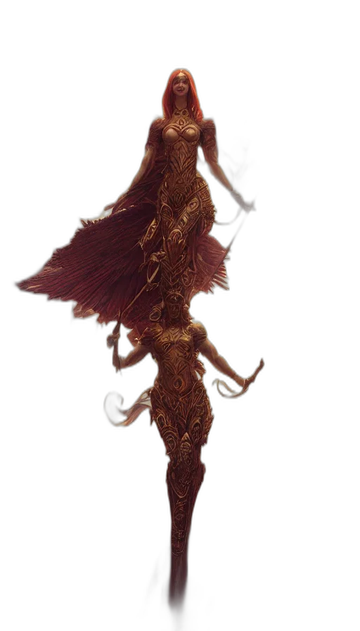 dress, staff, hair, creature transparent PNG cut-out
