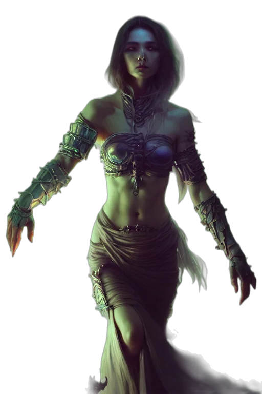 creature, dress, jewelry, staff transparent PNG cut-out