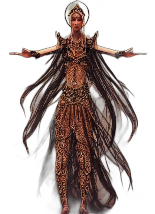 dress, hair, creature, staff transparent PNG cut-out