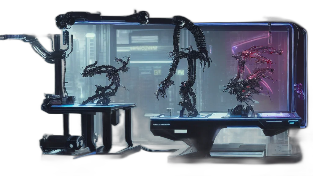 robot, concept art, cyberpunk, 3d render transparent PNG cut-out