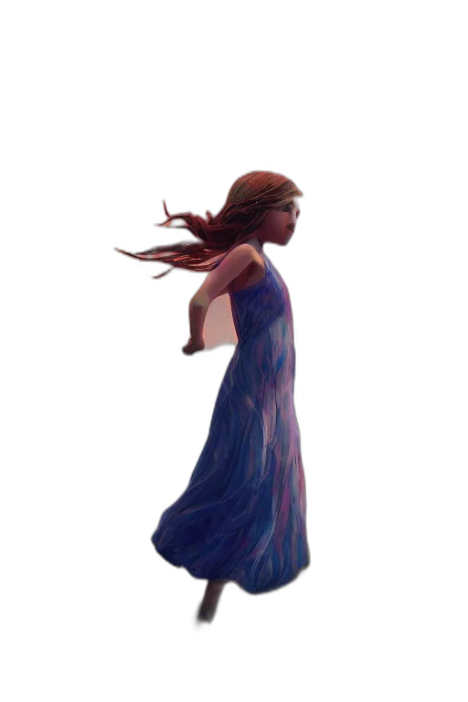 dress, hair, creature, staff transparent PNG cut-out