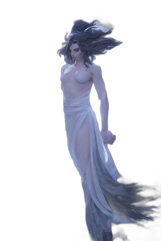 dress, creature, hair, staff transparent PNG cut-out