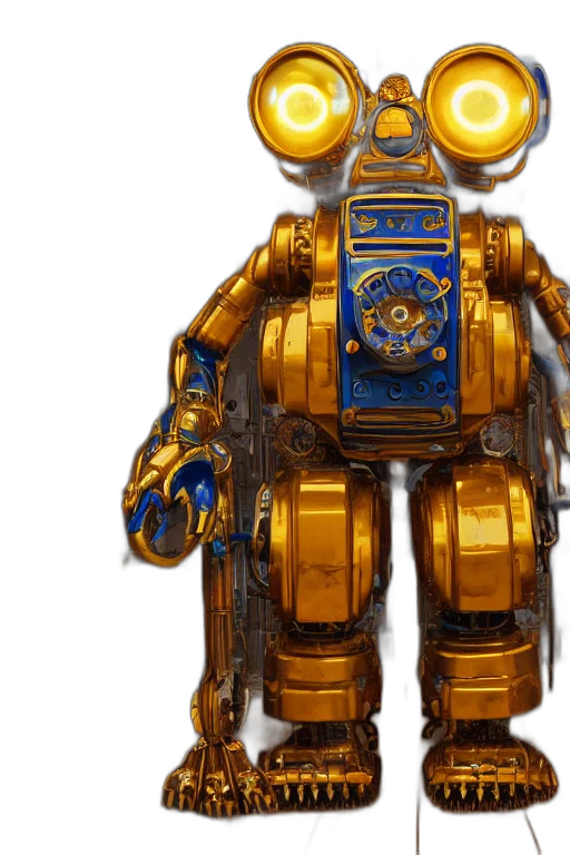 robot, concept art, 3d render, golden transparent PNG cut-out