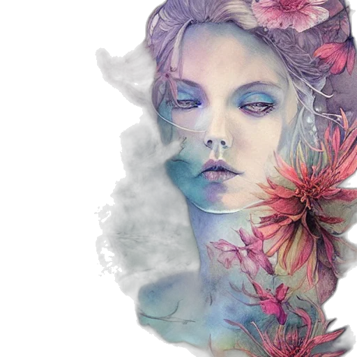 flower, face, fantasy art, watercolor transparent PNG cut-out