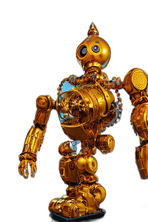 robot, concept art, 3d render, golden transparent PNG cut-out
