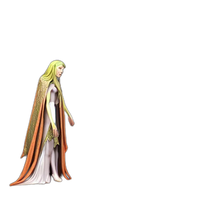 dress, staff, hair, creature transparent PNG cut-out