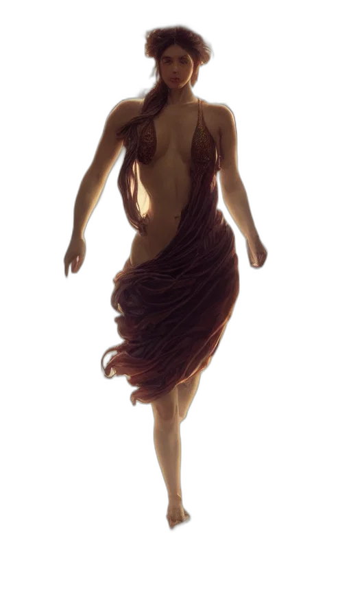 dress, creature, hair, staff transparent PNG cut-out