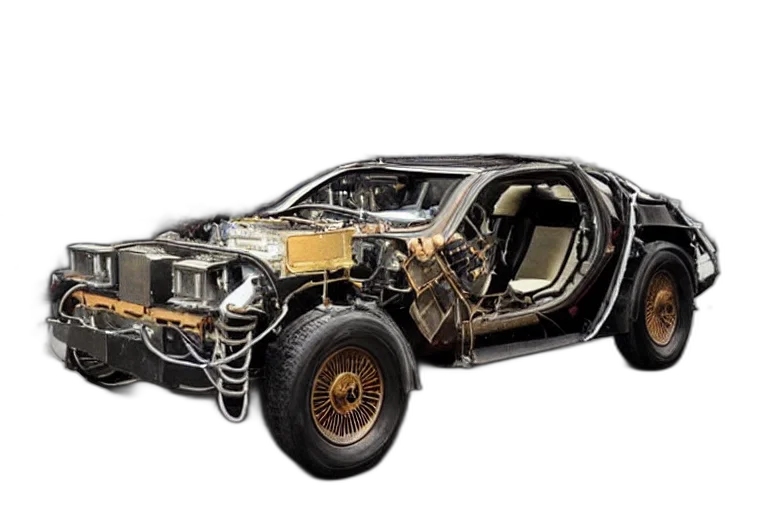 car, concept art, 3d render, steampunk transparent PNG cut-out