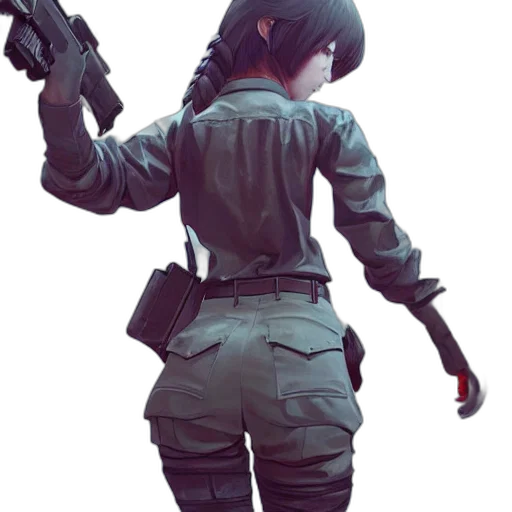 jacket, weapon, staff, robot transparent PNG cut-out