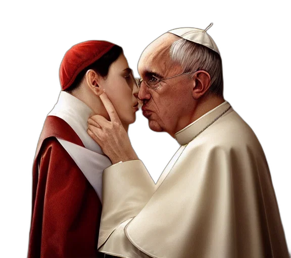 photorealistic, photography, pope, kissing transparent PNG cut-out