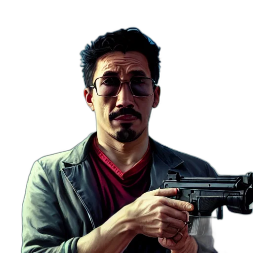 weapon, staff, face, jacket transparent PNG cut-out