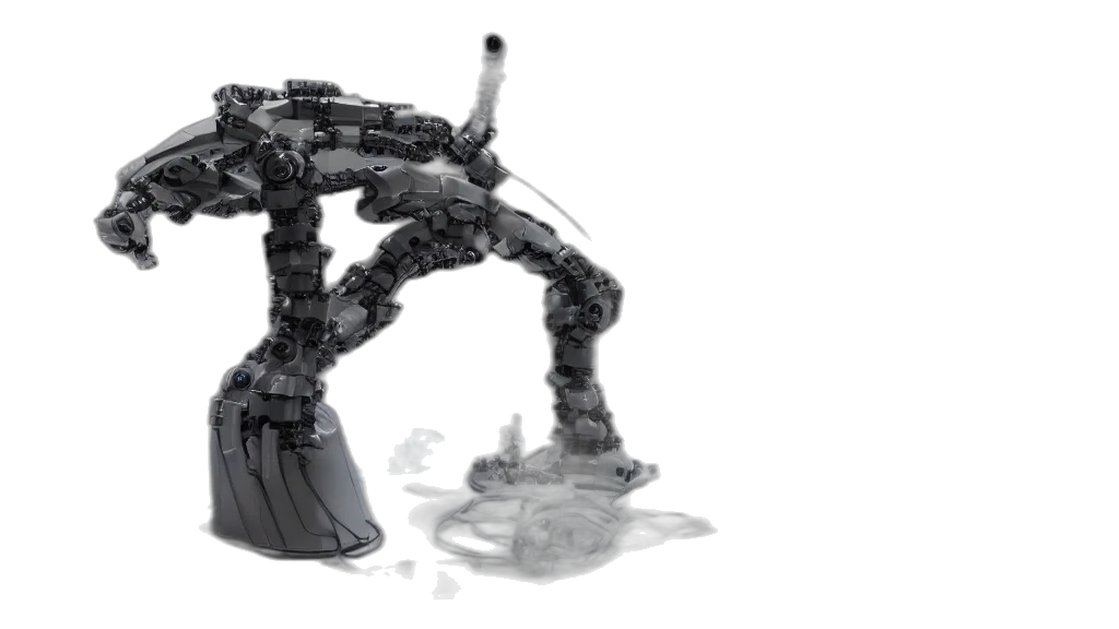 robot, weapon, 3d render, concept art transparent PNG cut-out