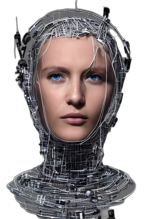 robot, face, mask, hair transparent PNG cut-out