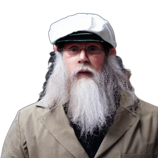 hat, jacket, hair, staff transparent PNG cut-out
