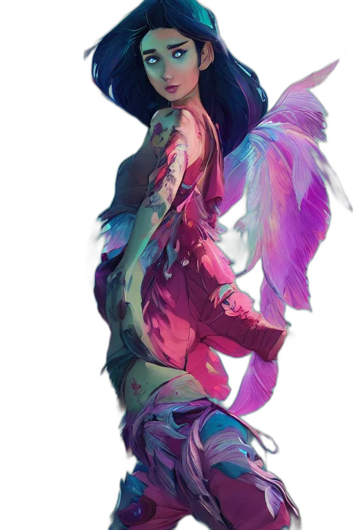 dress, creature, jacket, staff transparent PNG cut-out