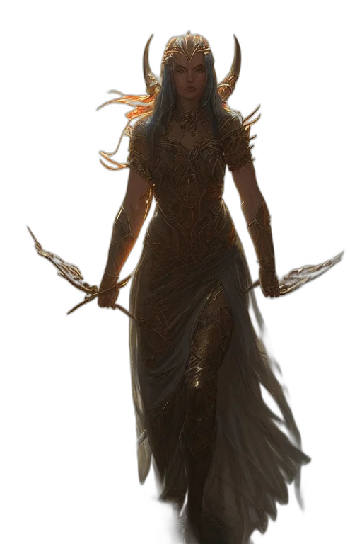 dress, staff, dragon, sword transparent PNG cut-out