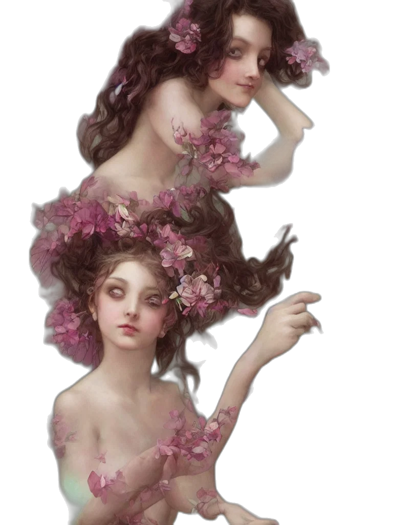 crown, dress, flower, fantasy art transparent PNG cut-out