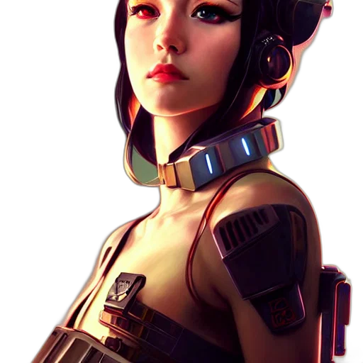 robot, face, staff, cyberpunk transparent PNG cut-out
