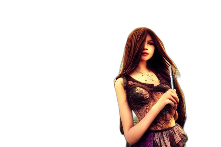 dress, sword, fantasy art, photorealistic transparent PNG cut-out