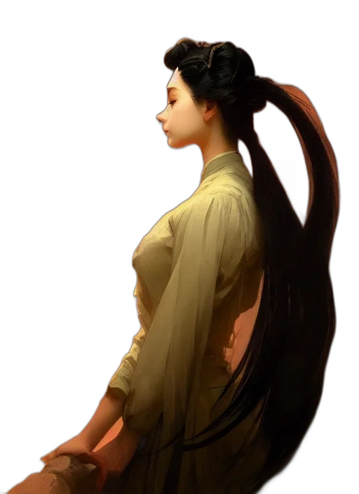 staff, hair, dress, dragon transparent PNG cut-out