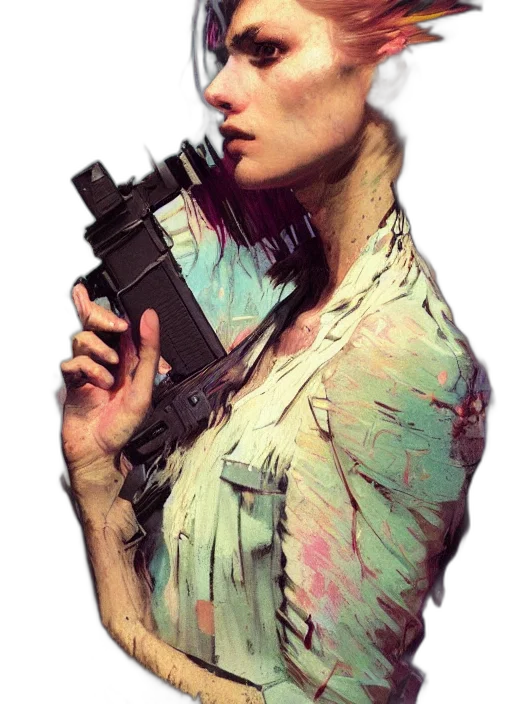 weapon, staff, face, jacket transparent PNG cut-out