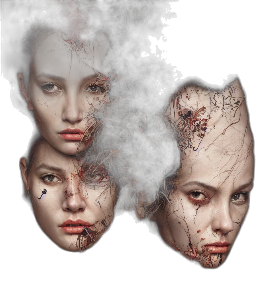 mask, face, hair, photorealistic transparent PNG cut-out