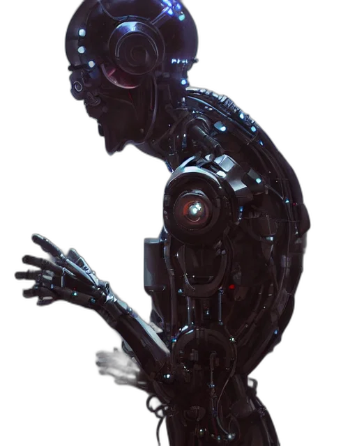 robot, creature, staff, weapon transparent PNG cut-out