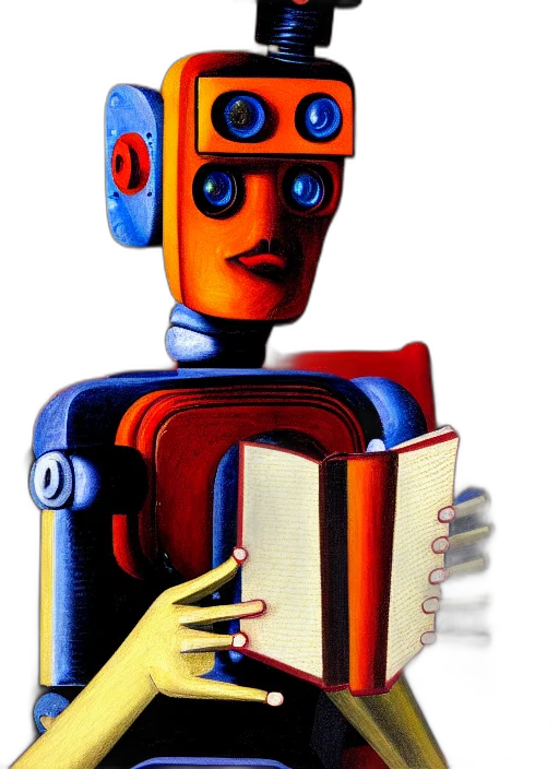 robot, staff, face, comic book art transparent PNG cut-out