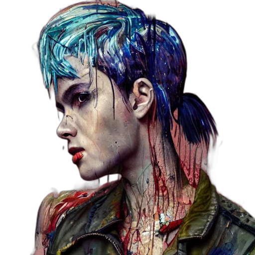 jacket, face, cyberpunk, comic book art transparent PNG cut-out