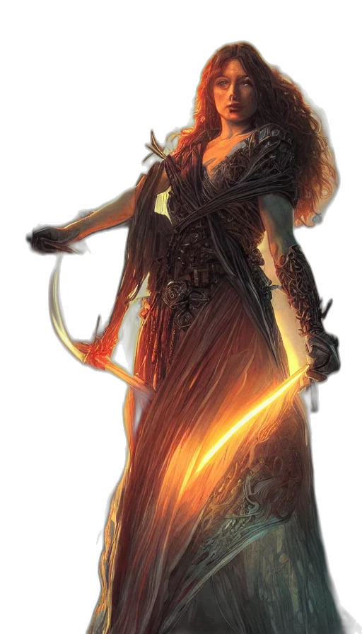 dress, staff, dragon, sword transparent PNG cut-out