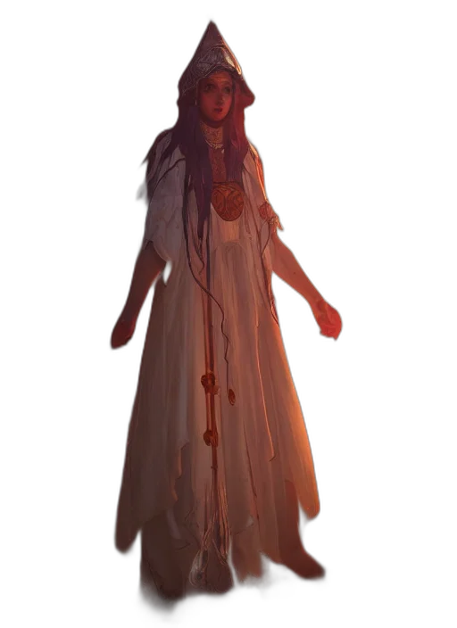 dress, staff, creature, face transparent PNG cut-out